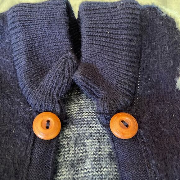 Llama INCA Print Navy Blue White Poncho Sweater Cape Boho Hippie Cozy Warm - Picture 8 of 11